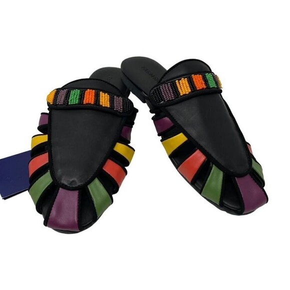 NWOB FARM Rio Sz 8 Rainbow Beaded Mule Vegan Tropical Vacation Boho - Picture 2 of 12